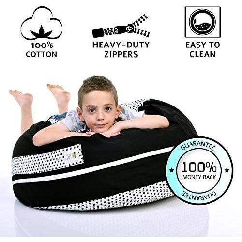  [아마존베스트]SMART WALLABY 2 Sizes in 1 Large Bean bag Stuffed Animal Storage | XL Jumbo Ottoman for Soft Toys, Plush Toys | Giant Pouf Organizer for Linens, Quilts, Pillows | 300 L. / 80 Gal. | 42 | Black &