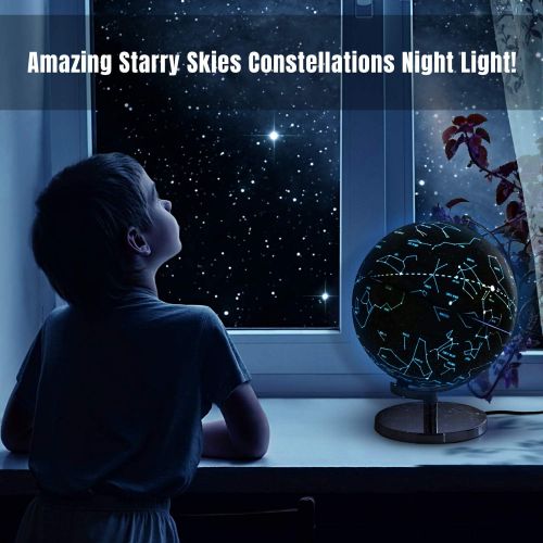  [아마존베스트]SMART WALLABY 9 Children Illuminated Spinning World Globe with Stand Plus Flags STEM Card Game. 3 in 1 Interactive Educational Desktop Earth Globe for Kids|LED Night Light Lamp, Political Map &