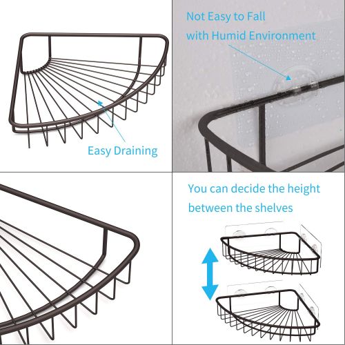  [아마존 핫딜]  [아마존핫딜]SMARTAKE 2-Pack Corner Shower Caddy, SUS304 Stainless Steel, Wall Mounted Bathroom Shelf with Adhesive, Storage Organizer for Toilet, Dorm and Kitchen (Bronze)