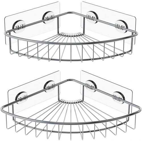  [아마존 핫딜]  [아마존핫딜]SMARTAKE 2-Pack Corner Shower Caddy, SUS304 Stainless Steel, Wall Mounted Bathroom Shelf with Adhesive, Storage Organizer for Toilet, Dorm and Kitchen (Silver)