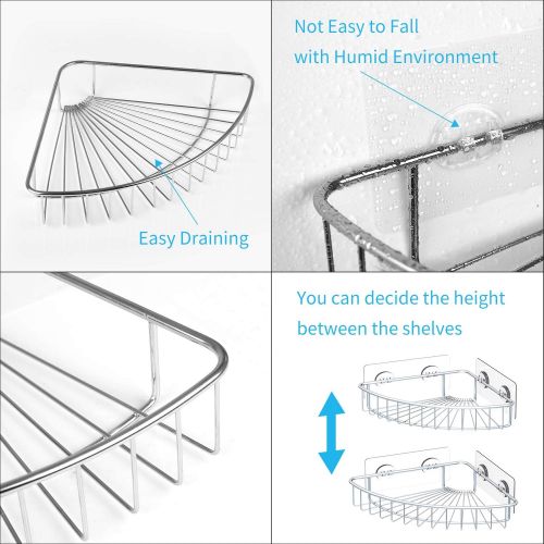  [아마존 핫딜]  [아마존핫딜]SMARTAKE 2-Pack Corner Shower Caddy, SUS304 Stainless Steel, Wall Mounted Bathroom Shelf with Adhesive, Storage Organizer for Toilet, Dorm and Kitchen (Silver)