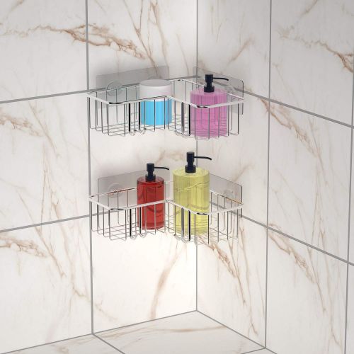  [아마존 핫딜] [아마존핫딜]SMARTAKE 2-Pack Corner Shower Caddy, Adhesive Bath Shelf with Hooks, SUS304 Stainless Steel Storage Organizer for Bathroom, Toilet, Kitchen and Dorm