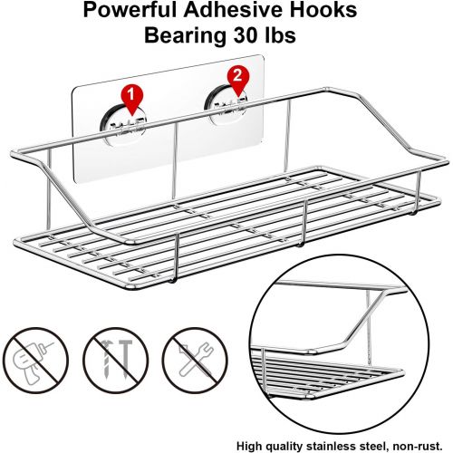  [아마존 핫딜] SMARTAKE 2-Pack Shower Caddy, Adhesive Bathroom Shelf Wall Mounted, No Drilling Strong Shower Caddies Kitchen Racks - Stainless Steel Storage Organizers (9.9 Inches), Silver