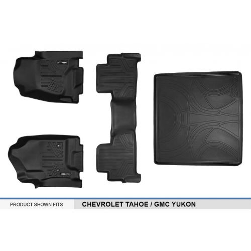  SMARTLINER Floor Mats 2 Rows and Cargo Liner Behind 2nd Row Set Black for 2015-2018 Chevy Tahoe / GMC Yukon