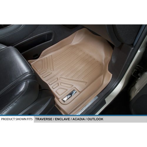  SMARTLINER Floor Mats 3 Rows and Cargo Liner Behind 3rd Row Set Tan for Traverse / Enclave with 2nd Row Bucket Seats