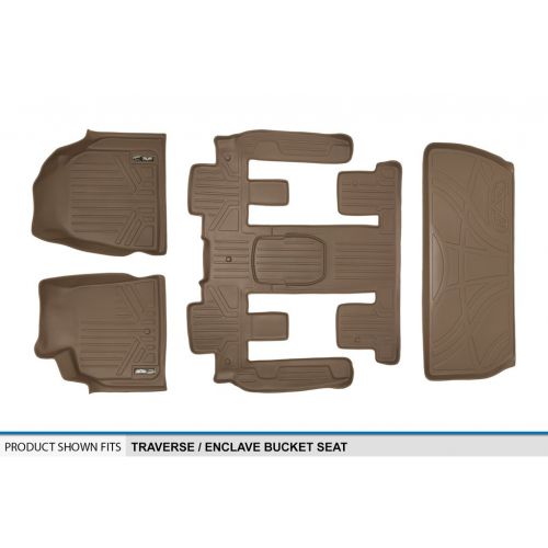  SMARTLINER Floor Mats 3 Rows and Cargo Liner Behind 3rd Row Set Tan for Traverse / Enclave with 2nd Row Bucket Seats