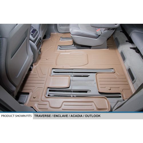  SMARTLINER Floor Mats 3 Rows and Cargo Liner Behind 3rd Row Set Tan for Traverse / Enclave with 2nd Row Bucket Seats