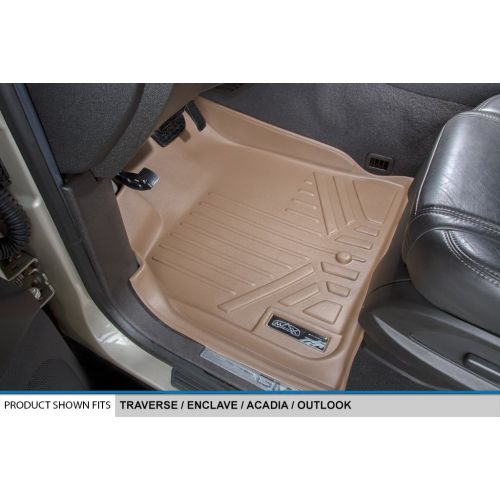  SMARTLINER Floor Mats 3 Rows and Cargo Liner Behind 3rd Row Set Tan for Traverse / Enclave with 2nd Row Bucket Seats