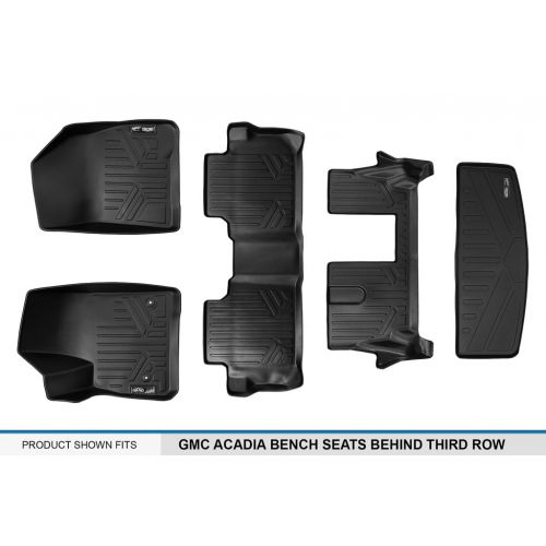  SMARTLINER MAX LINER A0230/B0248/C0248/E0230 Black Floor Mat 3 Set and Cargo Liner Behind Third Row (for 2017 GMC Acadia Bench Seats)