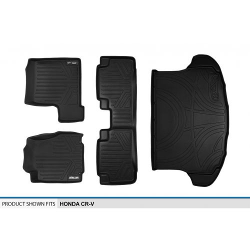  SMARTLINER MAXFLOORMAT Floor Mats and MAXTRAY Cargo Liner for Honda CR-V (2007-2011) Complete Set (Black)