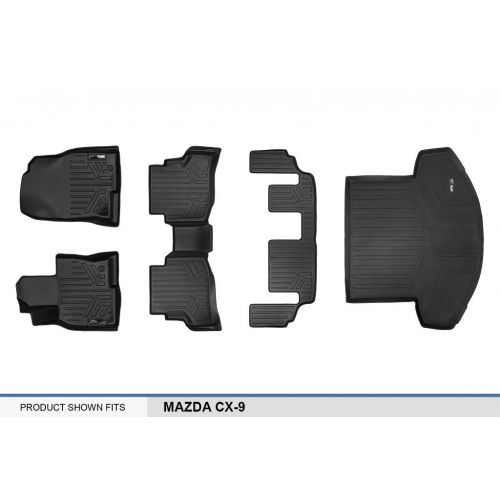  SMARTLINER MAX LINER A0257/B0257/C0257/D0257 MAXFLOORMAT Floor Mats 3 MAXTRAY Cargo Liner Behind 2nd Row Set Black for 2016-2017 Mazda CX-9
