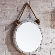 SMC Mirror Simple Retro Brown Hemp Rope Wall Hanging Decorative Mirror Wrought Iron Industrial Bathroom Vanity Mirror (Color : White)