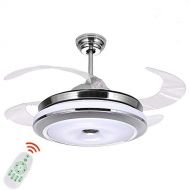 SMEAMUS Modern Ceiling Light with Fans Remote Control Retractable Blades for Living Room Bedroom Restaurant, Silver Color with Silent Motor (42In-B)