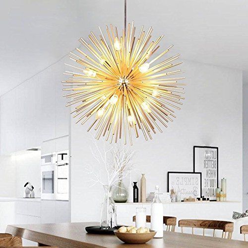  SMEAMUS 30 Golden Sputnik Chandelier Post-Modern Ceiling Light Lamp with E14 Bulbs Pendant Lighting Fixture for Living Room Bedroom Dining Room (30 Inch)