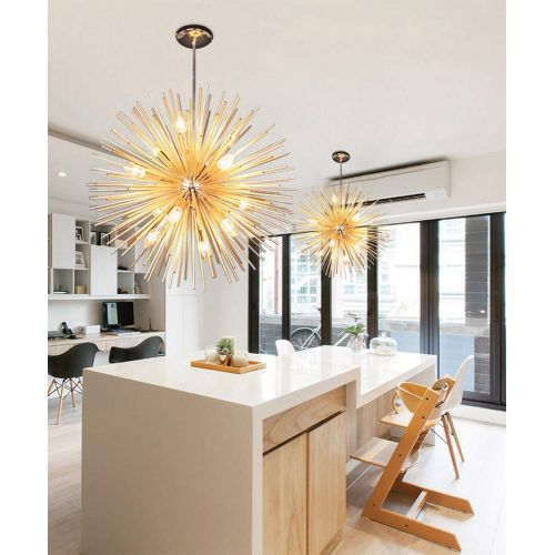  SMEAMUS 30 Golden Sputnik Chandelier Post-Modern Ceiling Light Lamp with E14 Bulbs Pendant Lighting Fixture for Living Room Bedroom Dining Room (30 Inch)