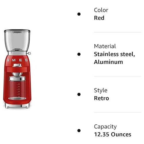 스메그 Smeg 50's Retro Style Aesthetic Coffee Grinder, CGF01 (Red) Large