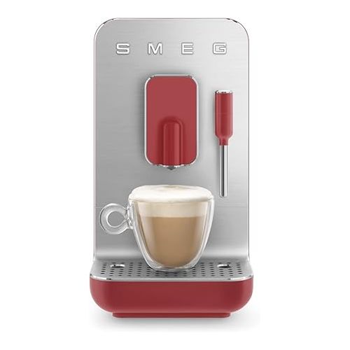 스메그 SMEG Fully Automatic Coffee Machine with Integrated Grinder and Steam Wand BCC02RDMUS, Red, Large