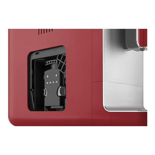 스메그 SMEG Fully Automatic Coffee Machine with Integrated Grinder and Steam Wand BCC02RDMUS, Red, Large