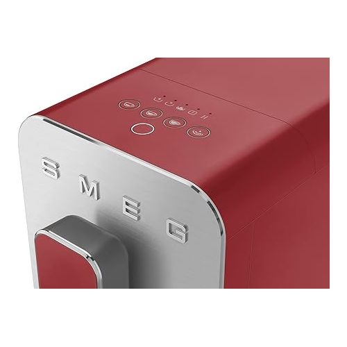 스메그 SMEG Fully Automatic Coffee Machine with Integrated Grinder and Steam Wand BCC02RDMUS, Red, Large