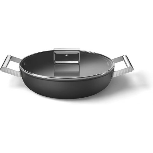 스메그 Smeg Cookware 11-Inch Black Deep Pan with Lid