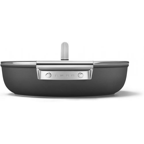 스메그 Smeg Cookware 11-Inch Black Deep Pan with Lid