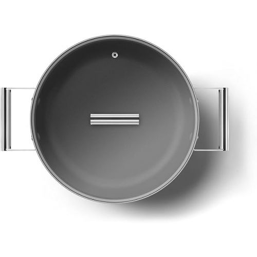 스메그 Smeg Cookware 11-Inch Black Deep Pan with Lid