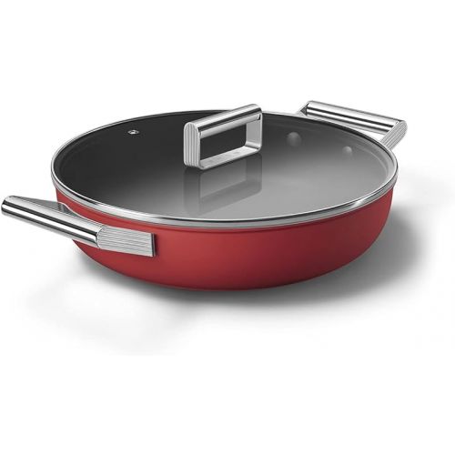 스메그 Smeg Cookware 11-Inch Red Deep Pan with Lid