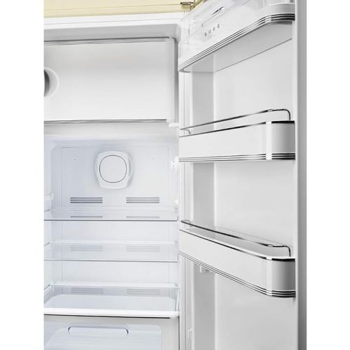 스메그 Smeg FAB28 50's Retro Style Aesthetic Top Freezer Refrigerator with 9.92 Cu Total Capacity, Multiflow Cooling System, Adjustable Glass Shelves 24-Inches, Cream Right Hand Hinge