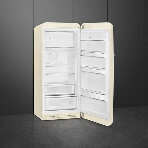 스메그 Smeg FAB28 50's Retro Style Aesthetic Top Freezer Refrigerator with 9.92 Cu Total Capacity, Multiflow Cooling System, Adjustable Glass Shelves 24-Inches, Cream Right Hand Hinge