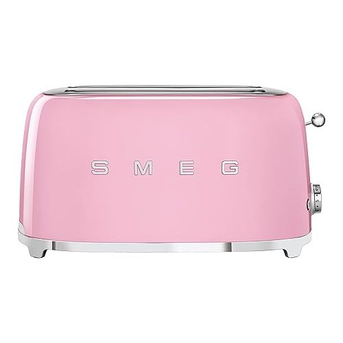 스메그 Smeg TSF02PKUS 50's Retro Style Aesthetic 4 Slice Toaster, Pink