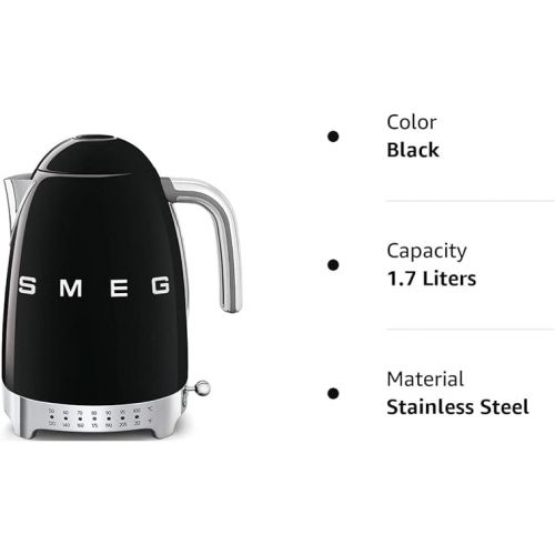 스메그 Smeg Black Stainless Steel 50's Retro Variable Temperature Kettle