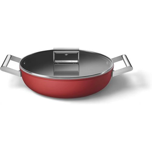 스메그 Smeg Cookware 11-Inch Red Deep Pan with Lid