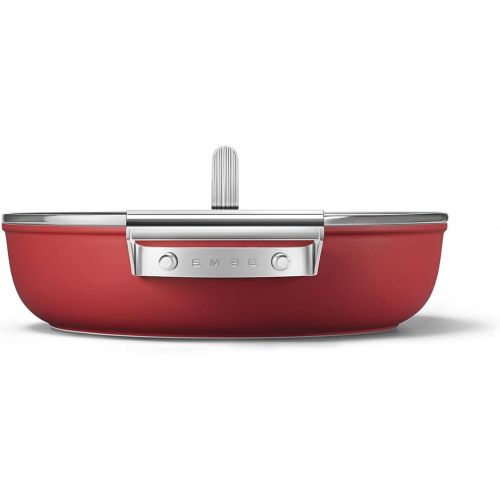 스메그 Smeg Cookware 11-Inch Red Deep Pan with Lid