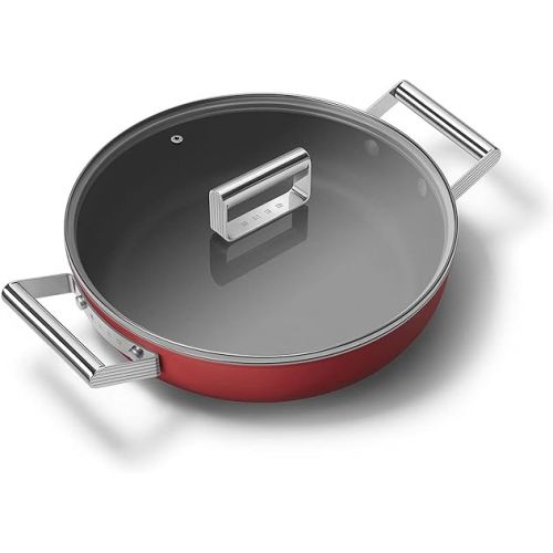 스메그 Smeg Cookware 11-Inch Red Deep Pan with Lid