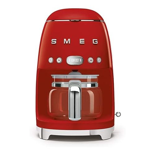 스메그 Smeg DCF02RDUS 50's Retro Style Drip Filter Coffee Maker Bundle CGF01RDUS Coffee Grinder - Red