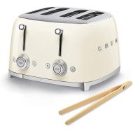 Smeg 50s Retro 4-Slot Toaster TSF03CRUS Bundle with Bamboo Tongs - Cream