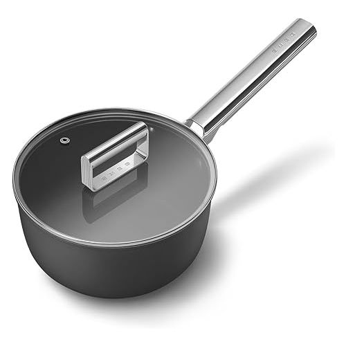 스메그 Smeg CKFS2011BLM Saucepan Black, Non-Stick, Aluminium, Patented Base, 20cm