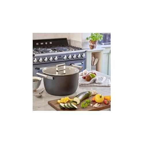 스메그 Smeg CKFC2411BLM Casserole Pan 24cm and Lid Black, Non-Stick, Aluminium, Patented Base