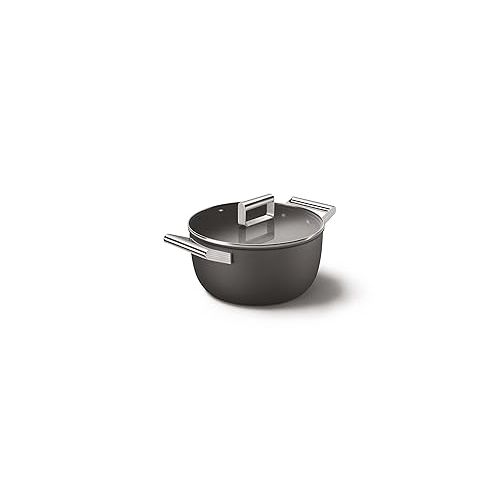 스메그 Smeg CKFC2411BLM Casserole Pan 24cm and Lid Black, Non-Stick, Aluminium, Patented Base