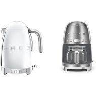 Smeg 7 Cup Variable Electric Kettle & 10 Cup Programmable Coffee Maker Bundle, Polished Stainless Steel