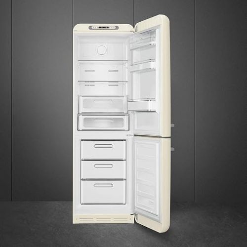 스메그 Smeg FAB32URRD3 Upgraded Model 50s Retro Style Series 24-Inch Freestanding 9 Cu. Ft Refrigerator with 12.5 cu. ft Freezer, 2 Glass Shelves (Red Right Hand Hinge)