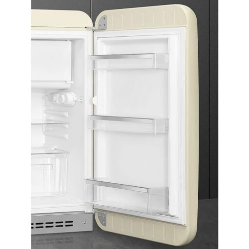 스메그 Smeg FAB10 50's Retro Style Aesthetic Refrigerator with 4.48 Cu Total Capacity, 2 Glass Shelves, LED Internal Light, 22-Inches, Cream Right Hand Hinge