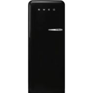 Smeg FAB28 50's Retro Style Aesthetic Top Freezer Refrigerator with 9.92 Cu Total Capacity, Multiflow Cooling System, Adjustable Glass Shelves 24-Inches, Black Left Hand Hinge