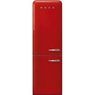 Smeg FAB32 50's Retro Style Aesthetic Bottom Freezer Refrigerator with 11.17 Cu Total Capacity, Multiflow Cooling System, Adjustable Glass Shelves 24-Inches, Red LeftHand Hinge