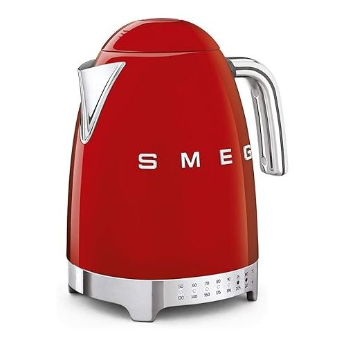 스메그 Smeg Red 50's Retro Variable Temp Kettle, 4 Slice Toaster, Steel Ball Lever Knob, Slice Pop-up