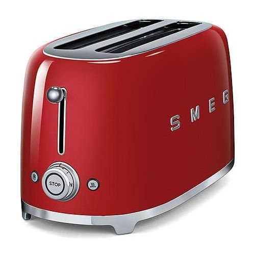 스메그 Smeg Red 50's Retro Variable Temp Kettle, 4 Slice Toaster, Steel Ball Lever Knob, Slice Pop-up