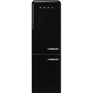 Smeg FAB32 50's Retro Style Aesthetic Bottom Freezer Refrigerator with 11.17 Cu Total Capacity, Multiflow Cooling System, Adjustable Glass Shelves 24-Inches, Black Left Hand Hinge