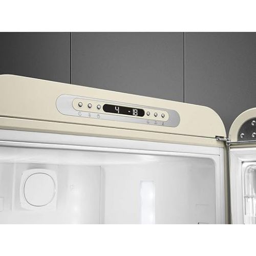 스메그 Smeg FAB32 50's Retro Style Aesthetic Bottom Freezer Refrigerator with 11.17 Cu Total Capacity, Multiflow Cooling System, Adjustable Glass Shelves 24-Inches, Black Left Hand Hinge