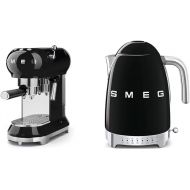 Smeg Espresso Machine, 1 liters, Black ECF01 BLUS & Black Stainless Steel 50's Retro Variable Temperature Kettle