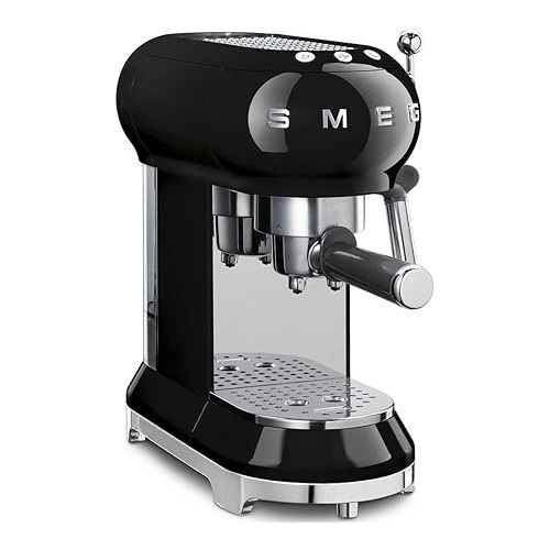 스메그 Smeg Espresso Machine, 1 liters, Black ECF01 BLUS & Black Stainless Steel 50's Retro Variable Temperature Kettle